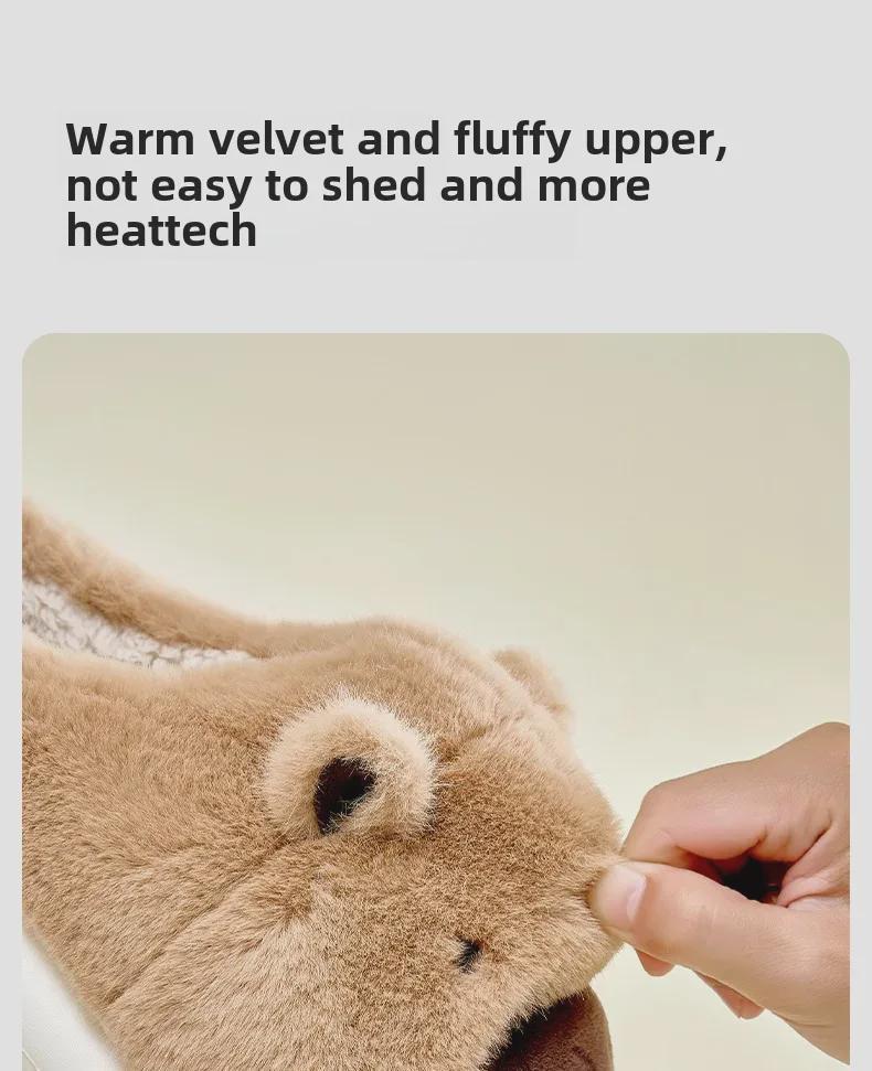 Chaussons en coton pelucheux Capibara pour femme – Chaussures d'intérieur antidérapantes et chaudes pour l'automne/hiver