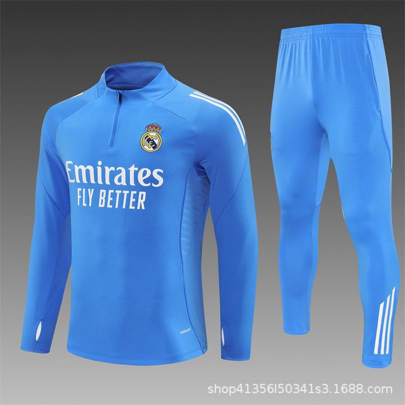 Maglia da Allenamento da Calcio Real Madrid a Maniche Lunghe Mezza Zip Tuta per Adulti e Bambini Stampa Maglia Mbappe