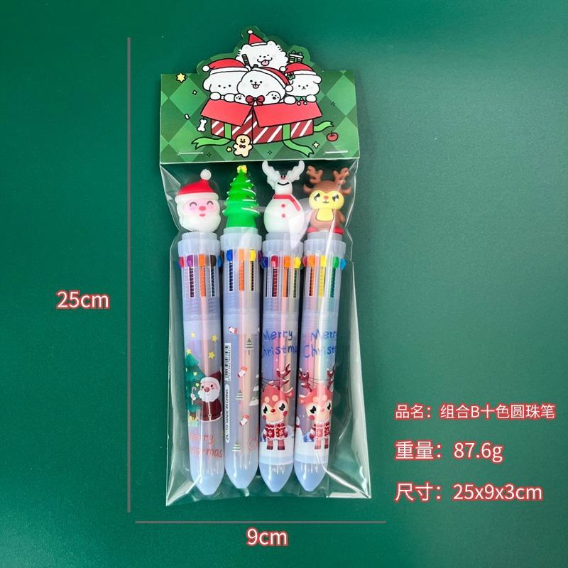 8 Pcs(2 Sets) Cartoon Christmas Ballpoint Pen Santa Colored Handbook Press Pen Student Christmas Gifts Stationery Prizes