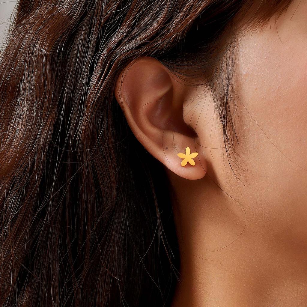 3 Paar Blume Ohrstecker für Damen, Goldfarbene Edelstahl Geometrische Ohrringe, Modisches Set Schmuck Geschenke