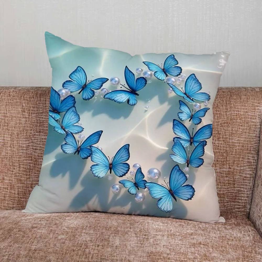 Blue Butterfly Ocean Wave Pillow Case Pillowcase Home Sofa Cushions Car Cushions Pillowcover Office Pillowshell Pillow
