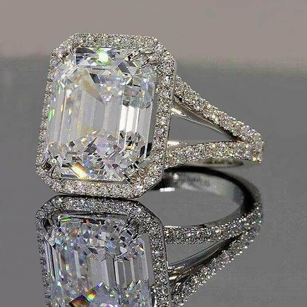Luxury Crystal Square Cubic Zirconia Wedding Rings for Women Fashion Contracted Design Engagement Bands Female Jewelry