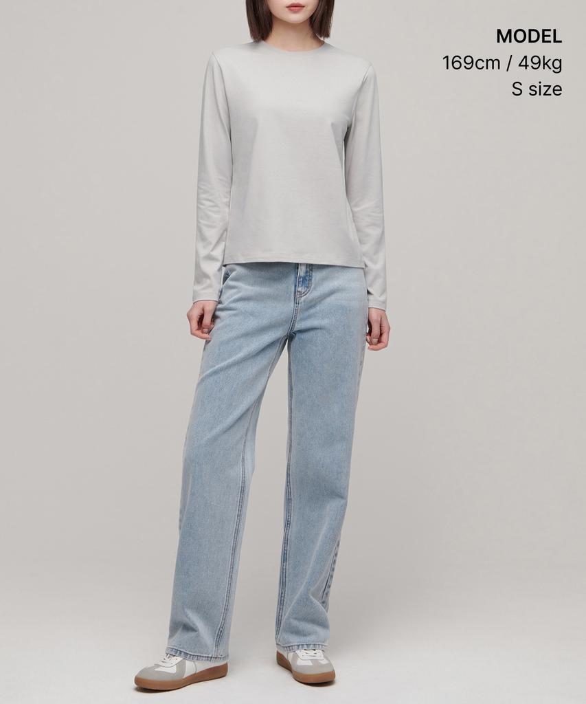 MUSINSA STANDARD WOMAN Women'S Flexible Crew Neck Long Sleeve T-Shirt [Light Grey]