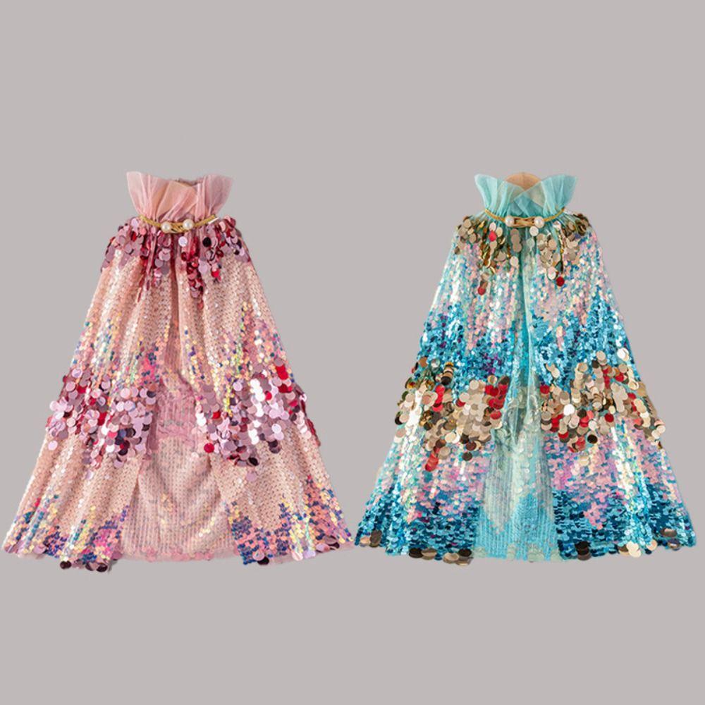 Cosplay Children Costume Cloak Shining Sequins Elegant Dress Cape Girl Tulle Cloak Carnival Party