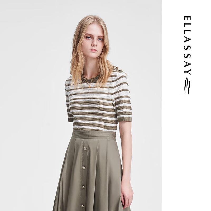 

ELLASSAY Women s Striped Knit Top with Shoulder Buttons M