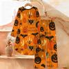 Halloween Print Two Piece Outfit Women Long Sleeve Irregular Hem Tunic Top Wide Leg Pants Casual Matching Set