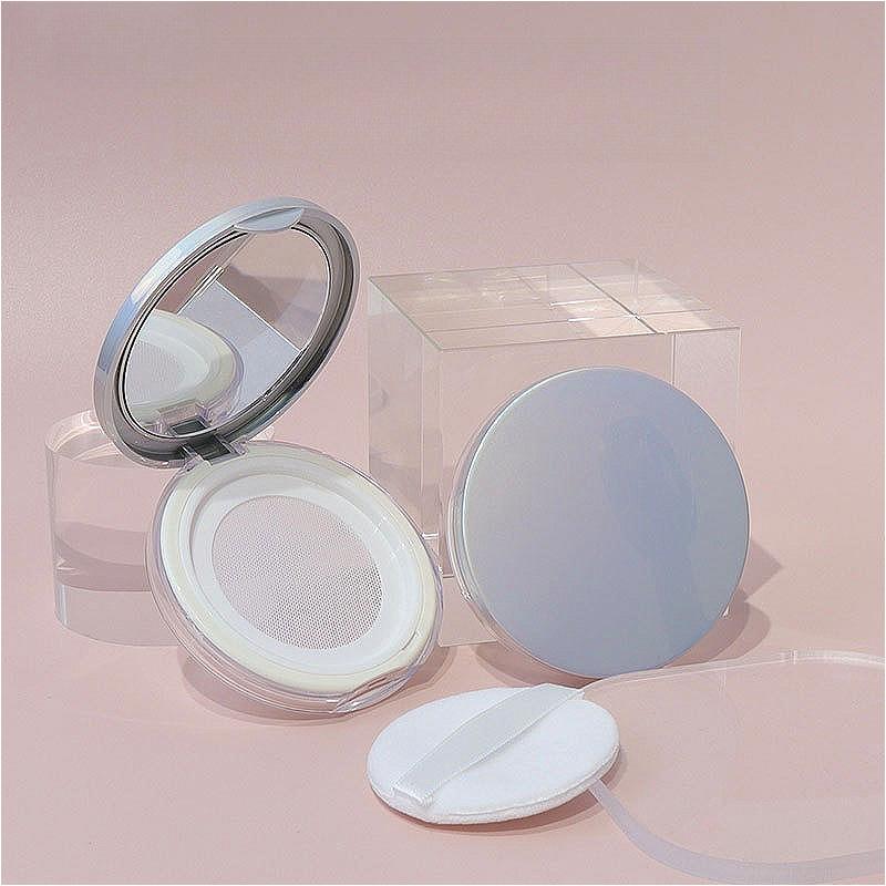 3g Ultra-Thin Iridescent Powder Case with Mirror & Puff, Refillable Loose Powder Container for Makeup Packaging