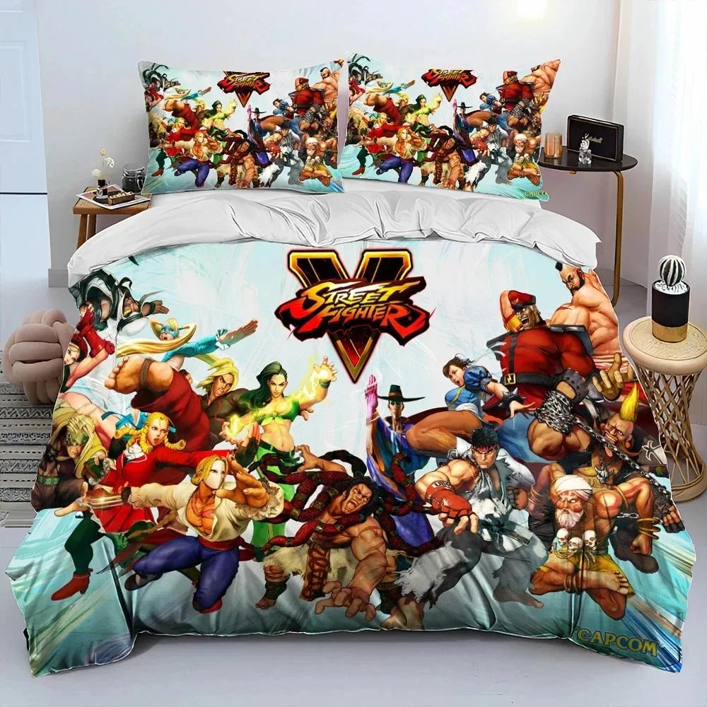 Street Fighter Retro Game Gamer Comforter Bedding Set,Duvet Cover Bed Set Quilt Cover Pillowcase,king Queen Size Bedding Set Boy