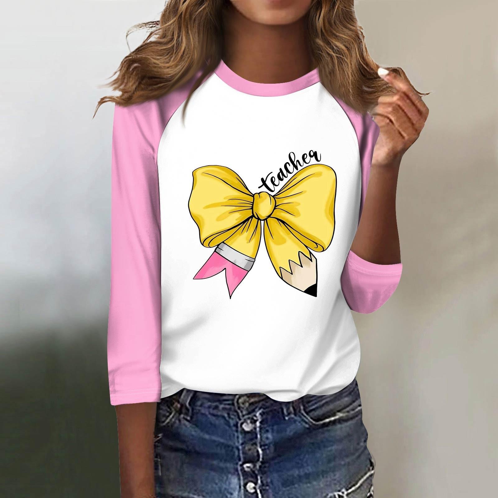 

Женская модная повседневная футболка с круглым вырезом, рукавами семь, на пуговицах с принтом L розовый