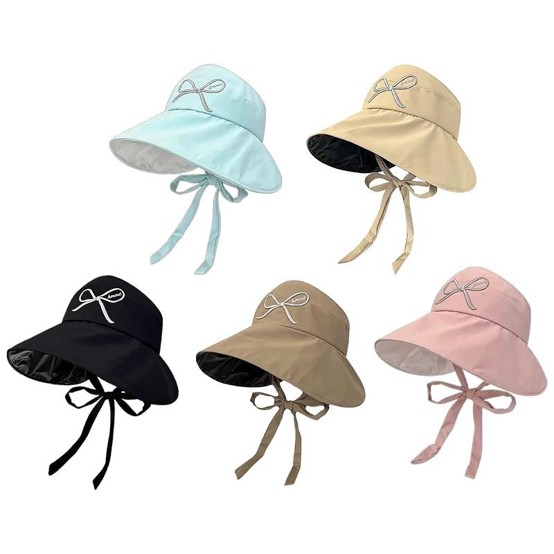 

1PC Breathable UV Protection Visors Hat Summer Empty Top Embroidery Bowknot Adjustable Strap