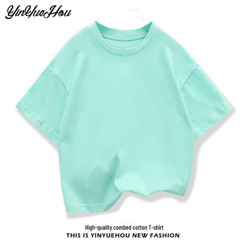 Boys' Summer Korean Style Solid Color Drop Shoulder T-Shirt, Loose Fit, Half Sleeve