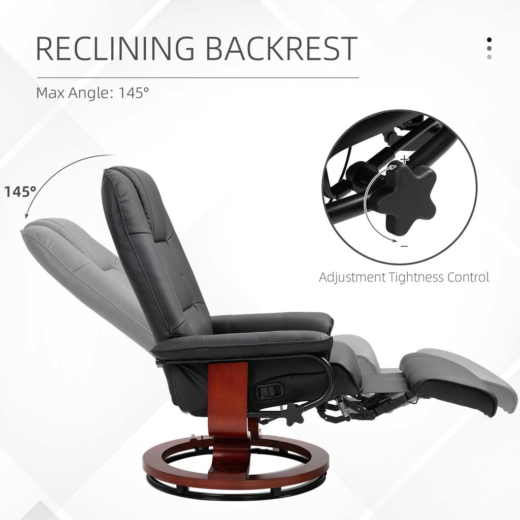 Reclining Swivel Chair With Footrest Black
