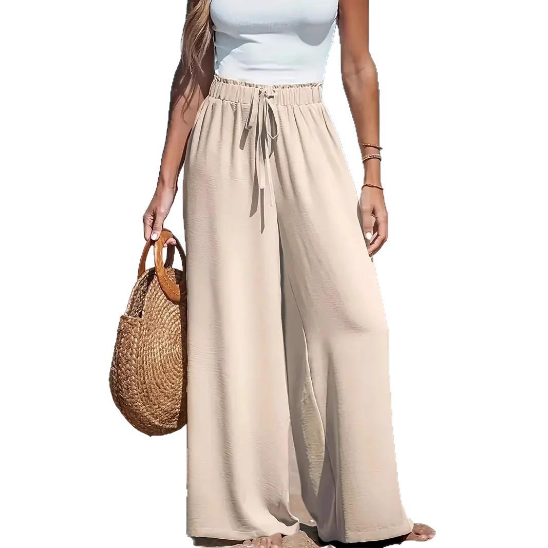 

Women s Cross border Women s Four Seasons Wide Leg Loose Drawstring Casual Fashion Pants XS бежевый