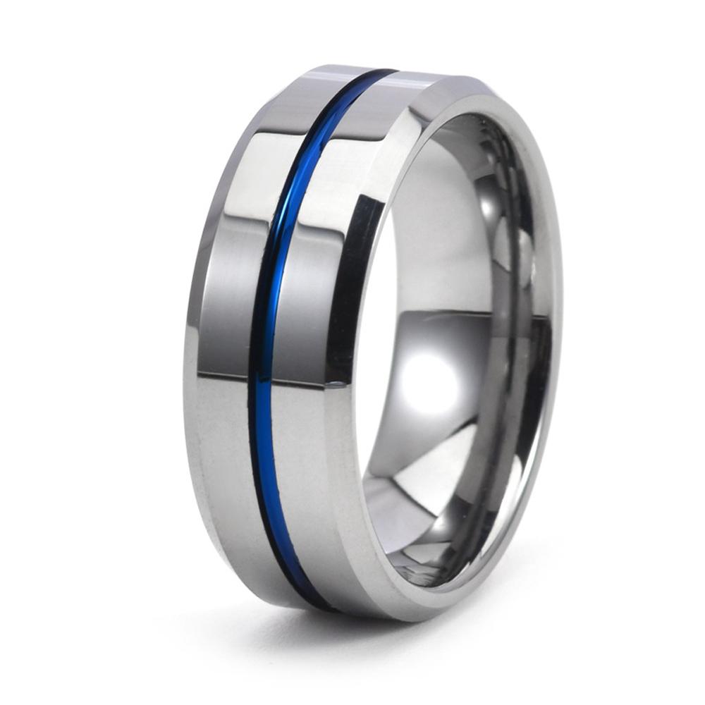 Unisex 8MM Tungsten Carbide Ring For Men's Beveled Edge Groove Wedding Band Hip Hop Jewelry Gifts