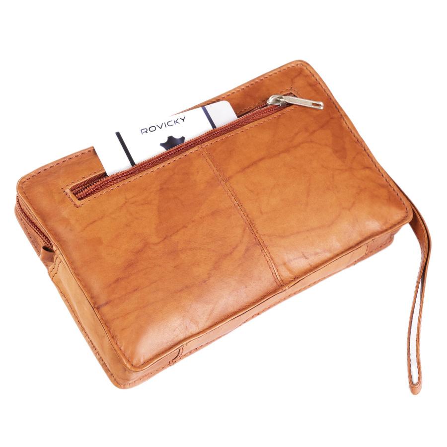 Men's leather pouch with wrist strap