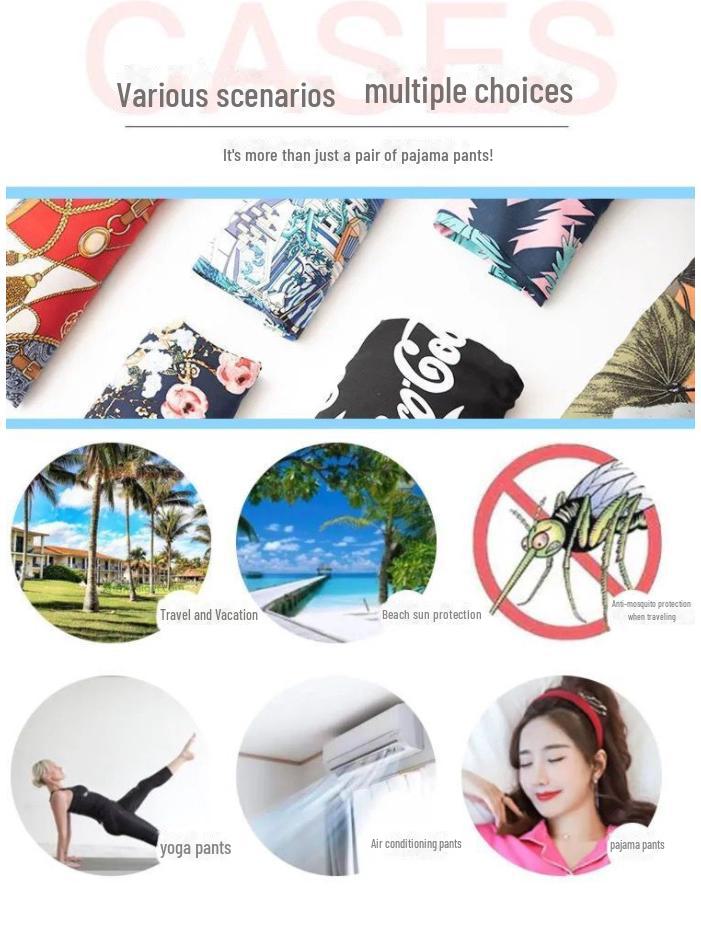 Pantaloni de vară pentru femei, din mătase, din bumbac, anti-țânțari, pentru plajă – pantaloni largi, casual de pijama