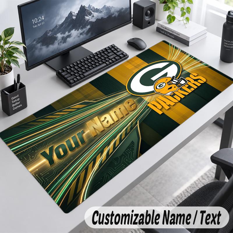 Custom Name Text Mouse Pad Green Bay Packers Personalized Desk Pad For Work And Gaming