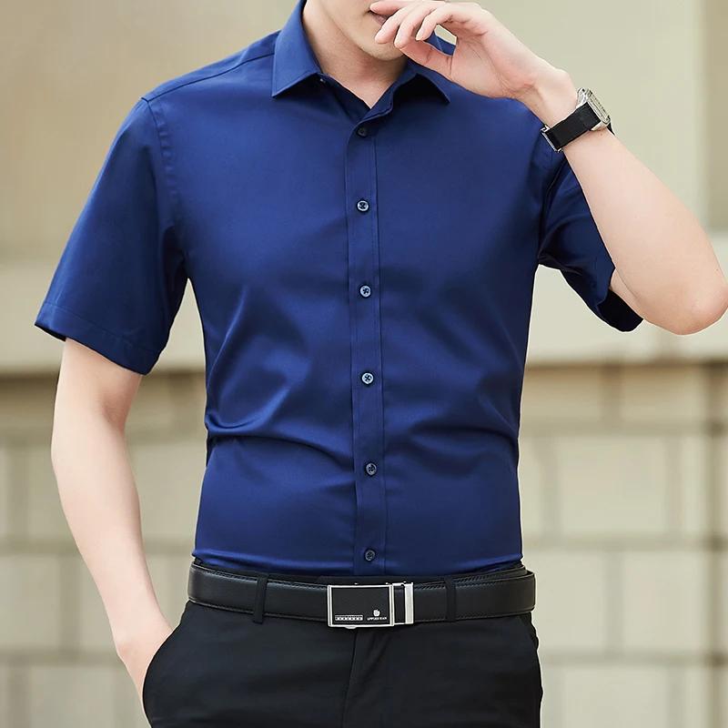 2026 Summer Men's Slim Solid Color Short Sleeve Shirt Business Casual White Shirt Male Brand Large Size 5XL Classic Style