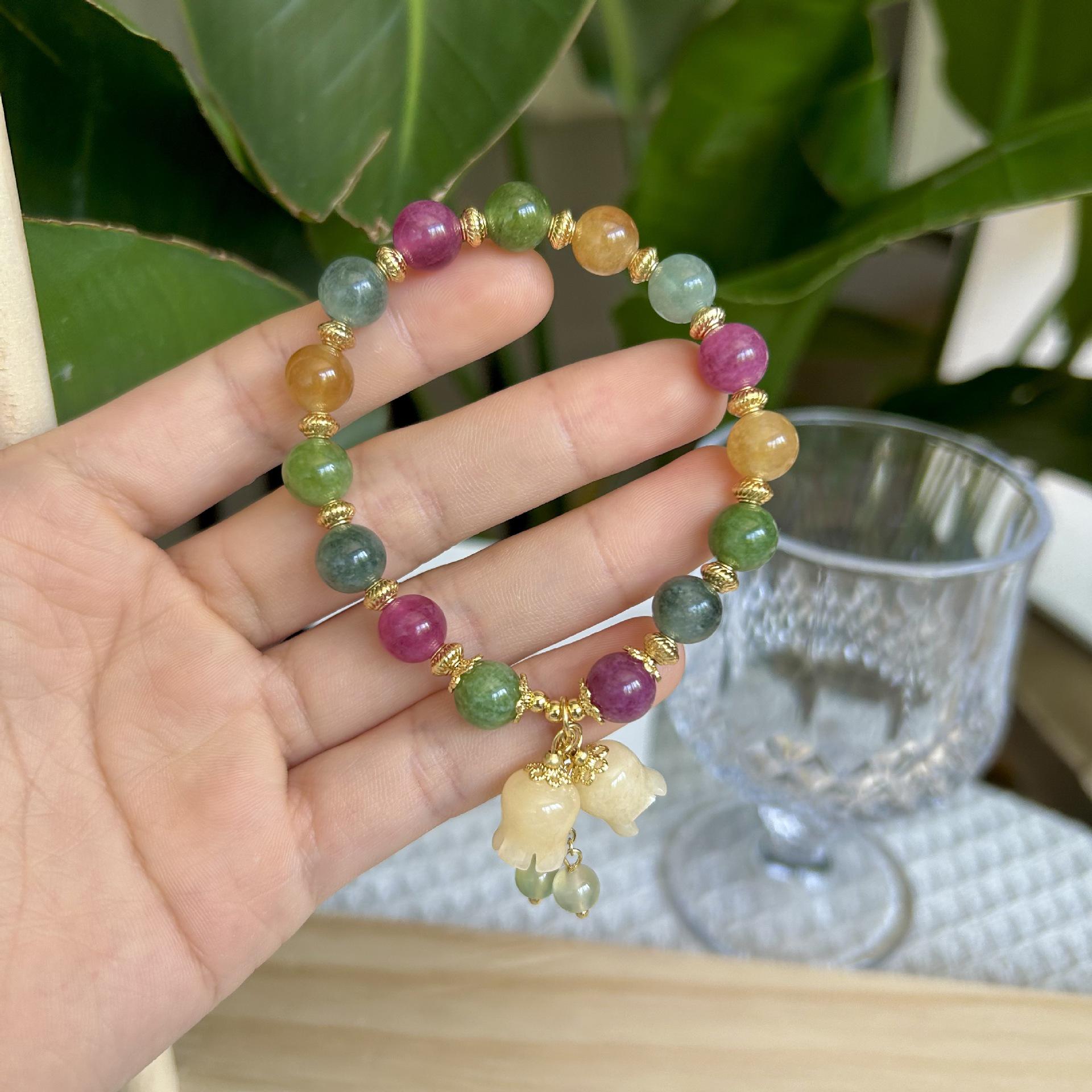 

Натуральный турмалиновый браслет с дизайном «Ландыши»