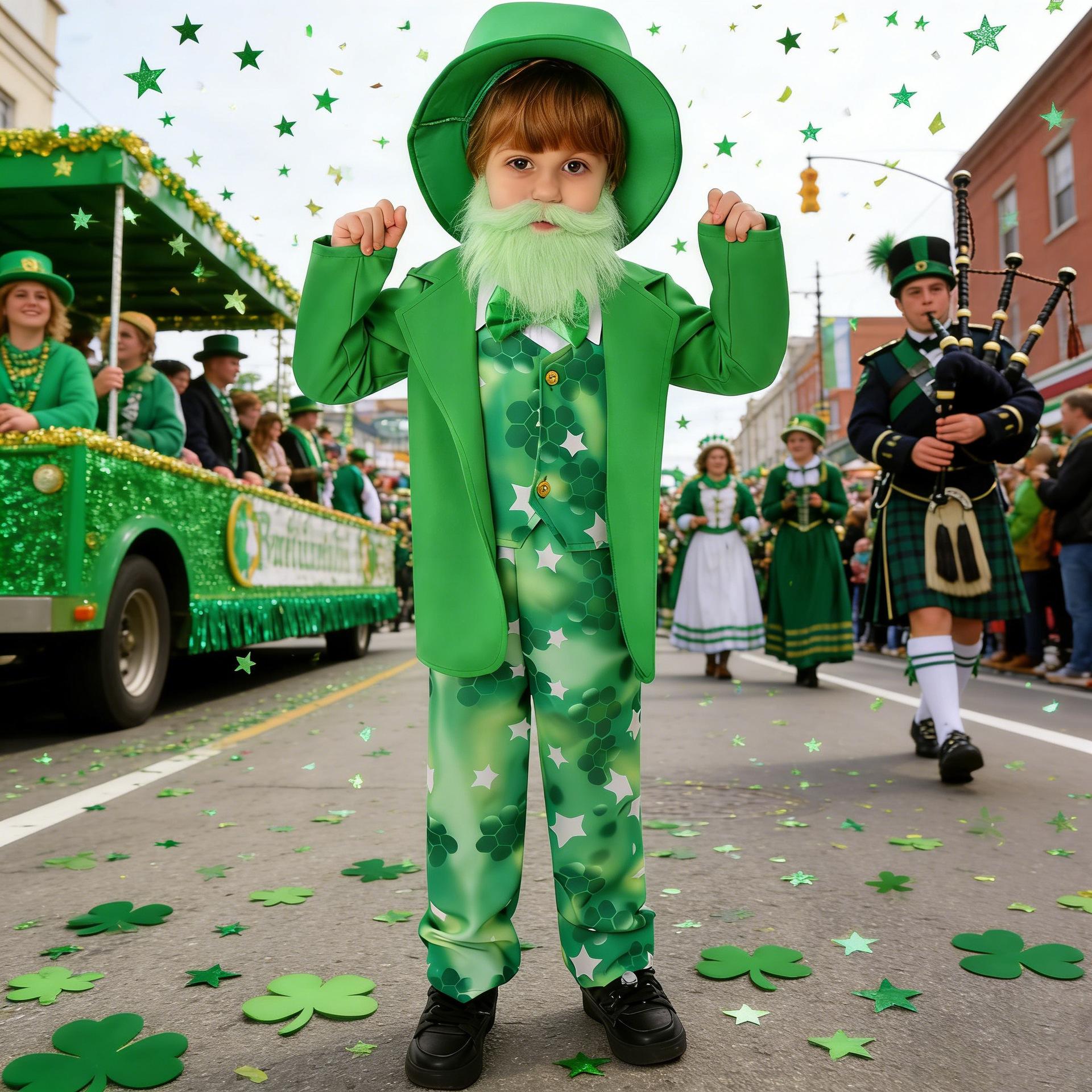 

St. Patrick s Day Children s Set School Party Stage Performance Dress L зелёный