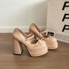Fashion Comemore Platform Square High Heel Women's Mary Jane Shoes Fashion Butterfly-knot Shoes Spring Autumn Wedding Party Pumps Shoes