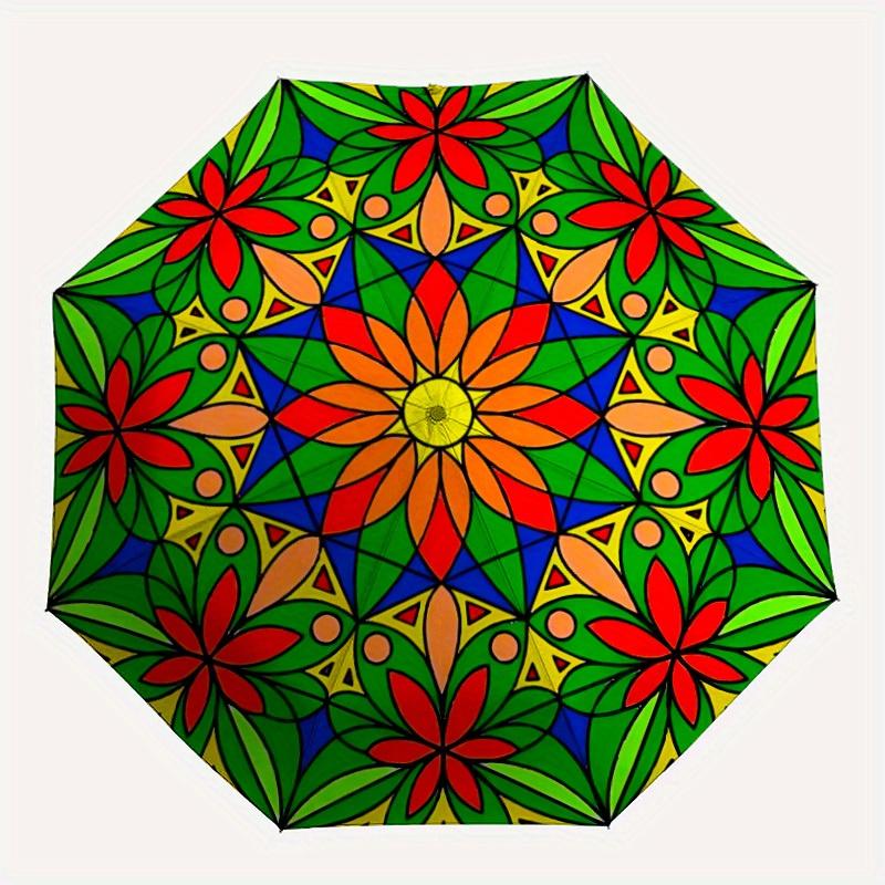 

1pc Stained Glass Mandala Folding Umbrella , 8 Ribs Casual Durable Lightweight Portable Travelling Umbrella For Men & Women yy250728075