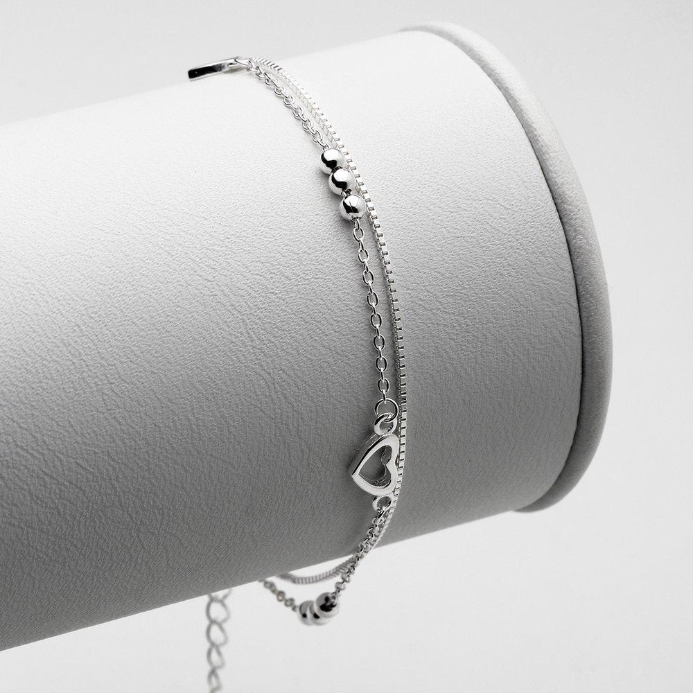 2-row chain heart ball silver bracelet
