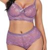 Damen Übergröße Unterwäsche Set Hohe Taille Spitze BH und Slip Set Träger Unterwäsche Einteiler