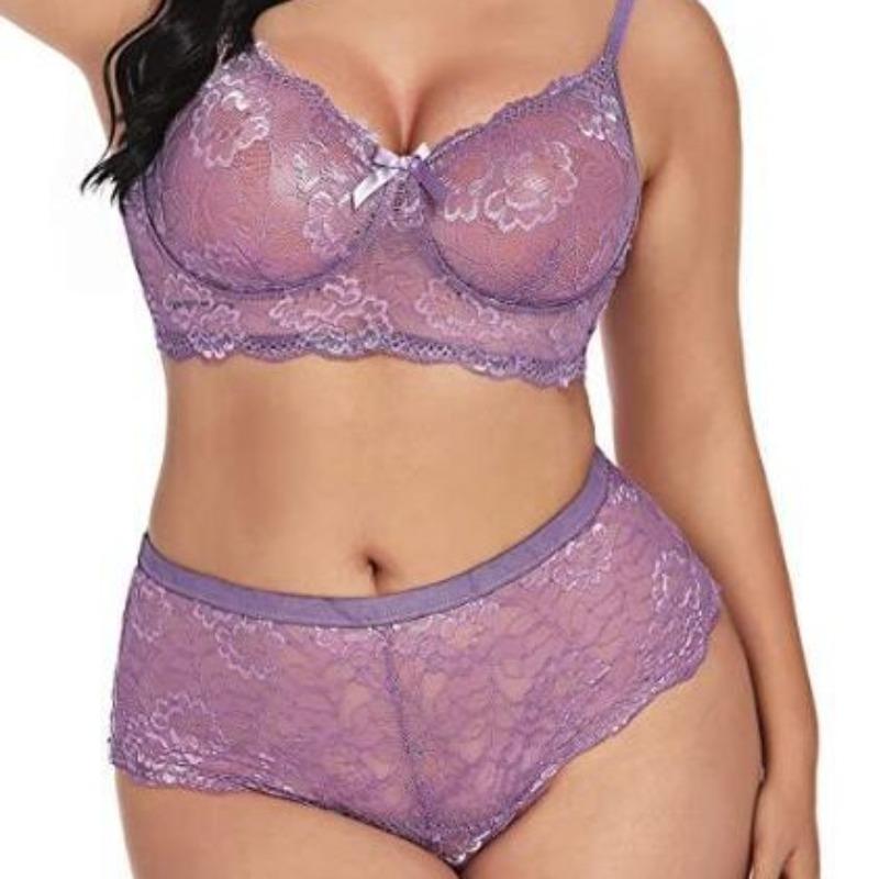 Damen Übergröße Unterwäsche Set Hohe Taille Spitze BH und Slip Set Träger Unterwäsche Einteiler