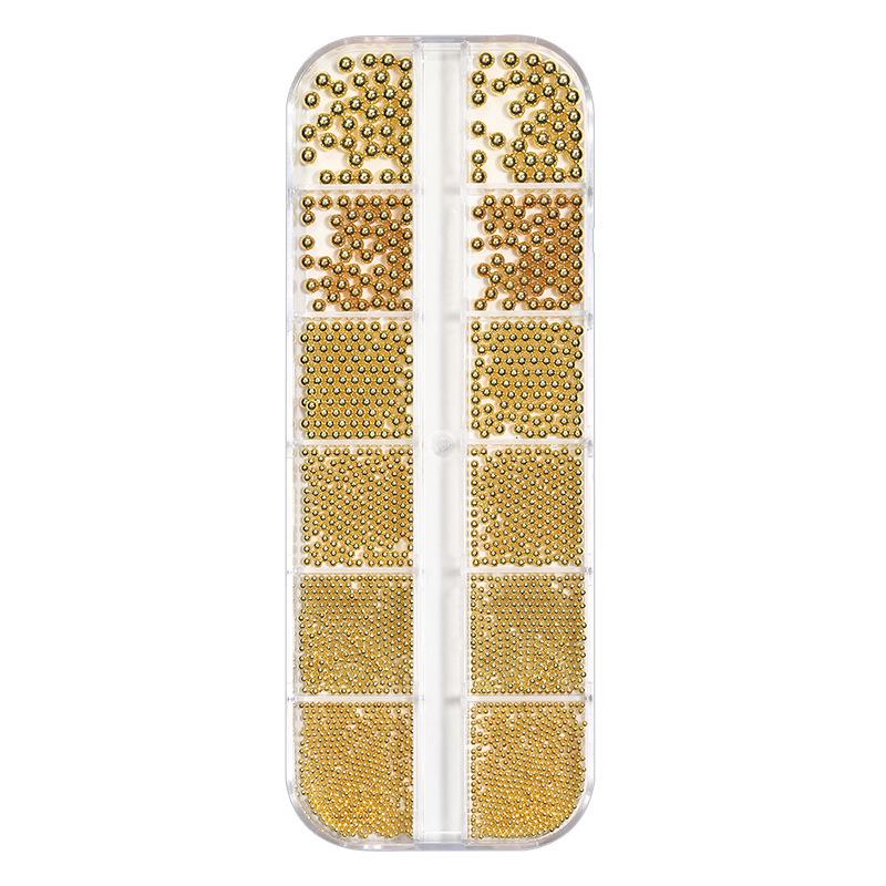 Japanese Mini Steel Beads Nail Art Accessories - Gold, Silver & Rose Gold Mix In 12 Grid Box