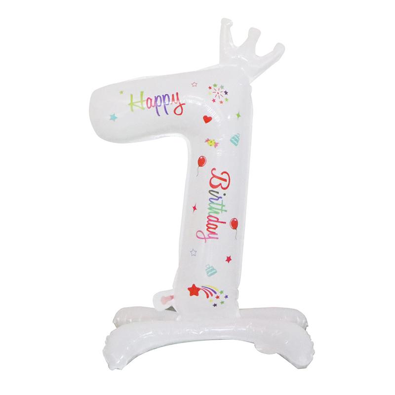32 Inch Crown Decoration Style Aluminum Film Digital Balloon Number Balloon Standing IBalloon Children Birthday Party White