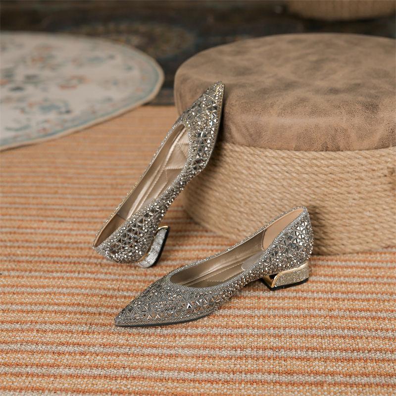 Móda 2025 Návrhářská Dámská Obuv Trafa Křišťálové Lodičky Nízký Podpatek Párty Nevěsta Svatba Dámské Flitrované Mokasíny Dámské Šaty Vysoké Podpatky