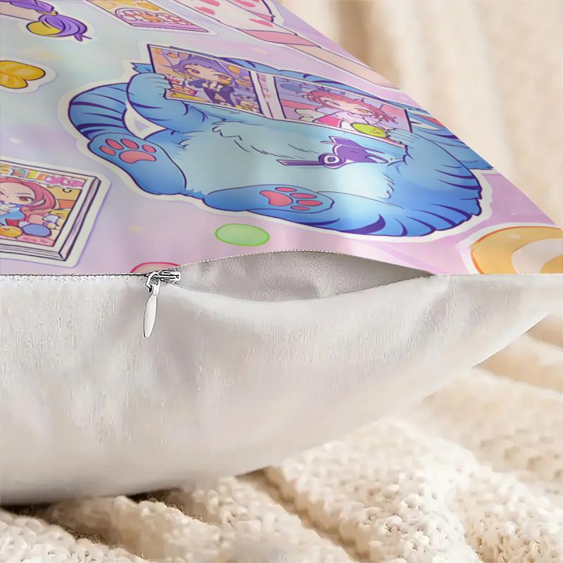 Kpop Style Throw Pillow Decorative Cushion Cute Chibi Anime Girl Pajama Snack Print Polyester Pillow For Sofa Bedroom Fans Home Decor