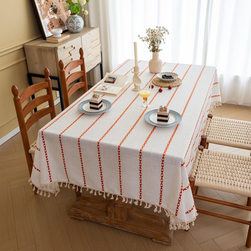 Polyester Jacquard Braid Striped Fringed Tablecloth Striped Lace Rectangular Coffee Table Table Cloth