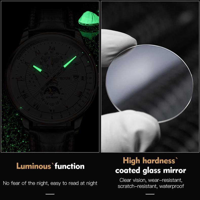 JINSHIDUN Neue Business- und Freizeit-Herrenuhr Automatische mechanische Uhr Drei-Augen-Sechs-Zeiger-Uhr Modetrend Herrenuhr