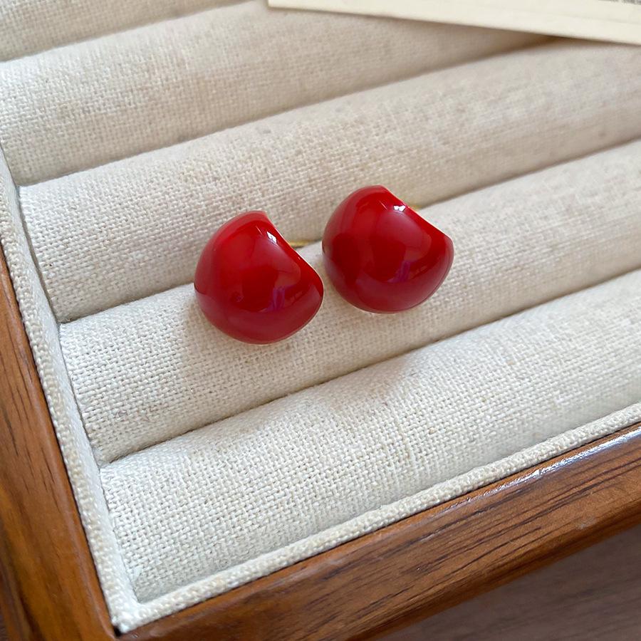 Ancola Silver Needle Red Heart Earrings – Fashionable, Luxurious & Elegant for Autumn/Winter 2025