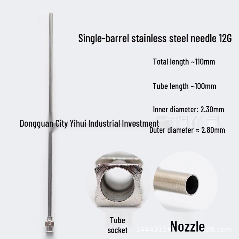 Stainless Steel Dispensing Valve Syringe Needle, 110mm Long, 100mm Tube, Pointed Tip