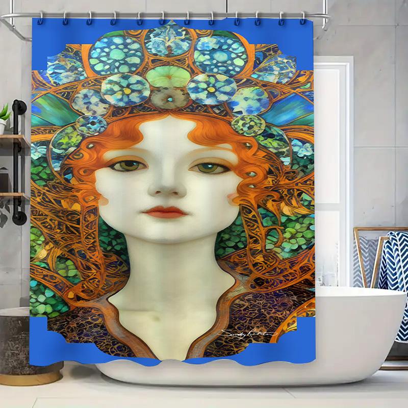 

Unicorn Floral Shower Curtain Blue Unicorn Pattern for Bathroom Decorations, Orange White Flowers Design Waterproof Fabric Showe 90x180cm