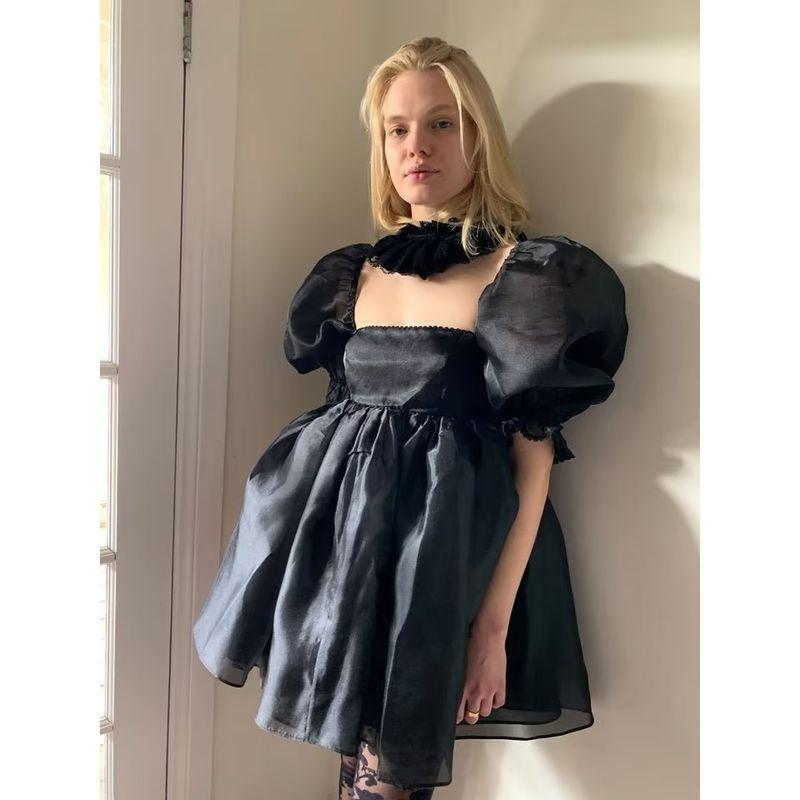 

Princess White Cream Yellow Puff Pettiskirt Pure black lace L