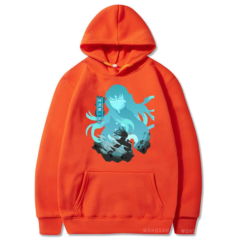 Толстовки с капюшоном в стиле аниме Tokitou Muichirou Demon Slayer Harajuku, толстовка с капюшоном с героями мультфильмов, большой размер, пуловер с длинными рукавами в стиле манга для мужчин и женщин