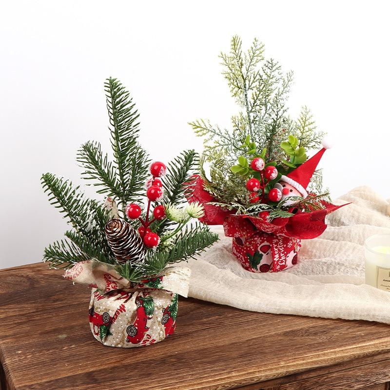 Wooden PVC Christmas Tree Centerpiece Tabletop Flower Arrangement Decor for Holiday Gifts Festive Xmas Decoration Accessories