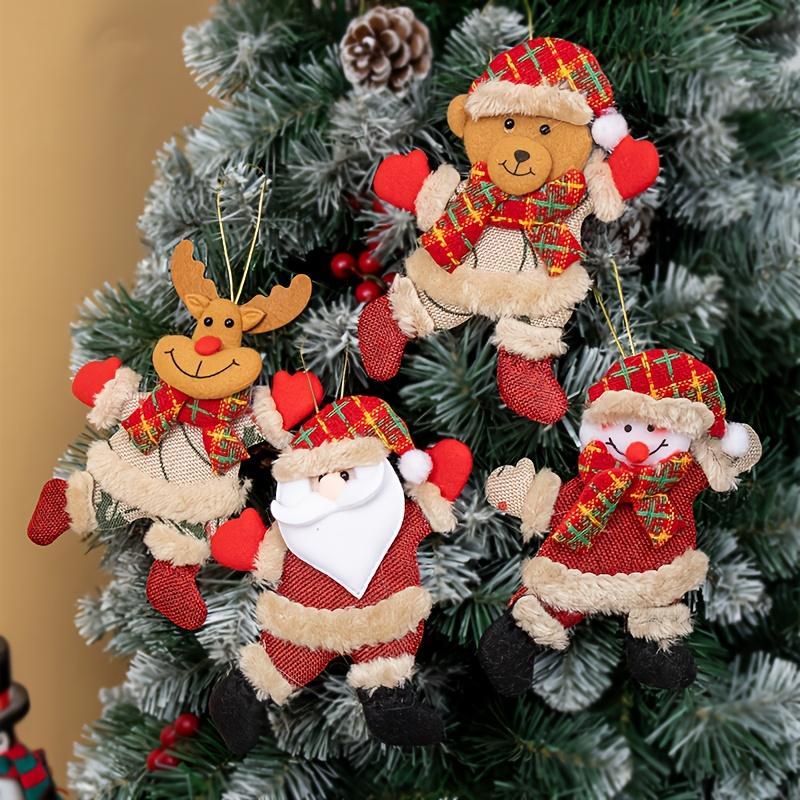 4/8pcs Festive Christmas Tree Ornaments -Santa,Snowman,Reindeer & Bear Figures with Red & White Scarves,Golden Balls & Red Bows