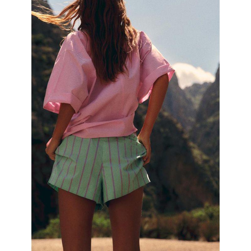 Za2024 Summer New Product Women's Clothes Fashion All-Match Boxer High Waist Stripes Casual Shorts 3067426 500