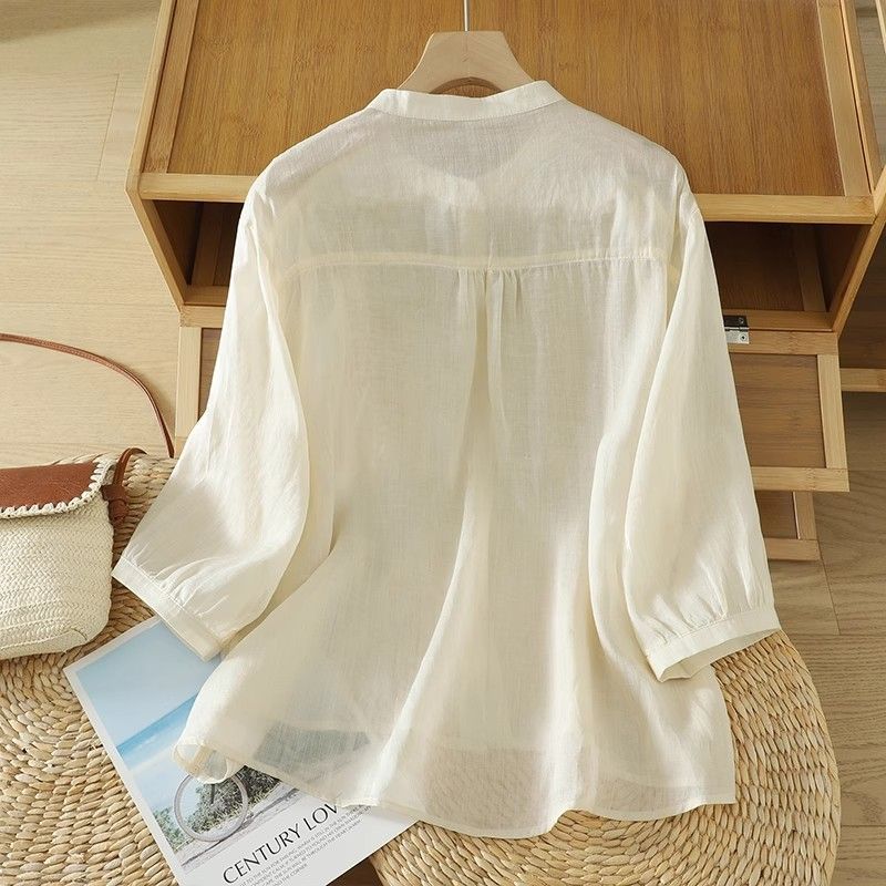 Women Oversized Summer Vintage Ethnic Shirts Cotton Linen Embroidery Loose Casual Tops Plus Size Clothing