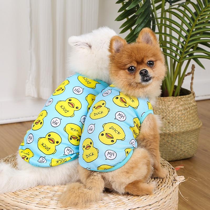 Spring and summer dog pet cat clothes accessories big yellow duck cat vest mesh transparent sales pet dog supplies