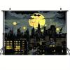Superhero City Skyline with Bat Background - Bright polyester party banner, suitable for photography, birthdays and events