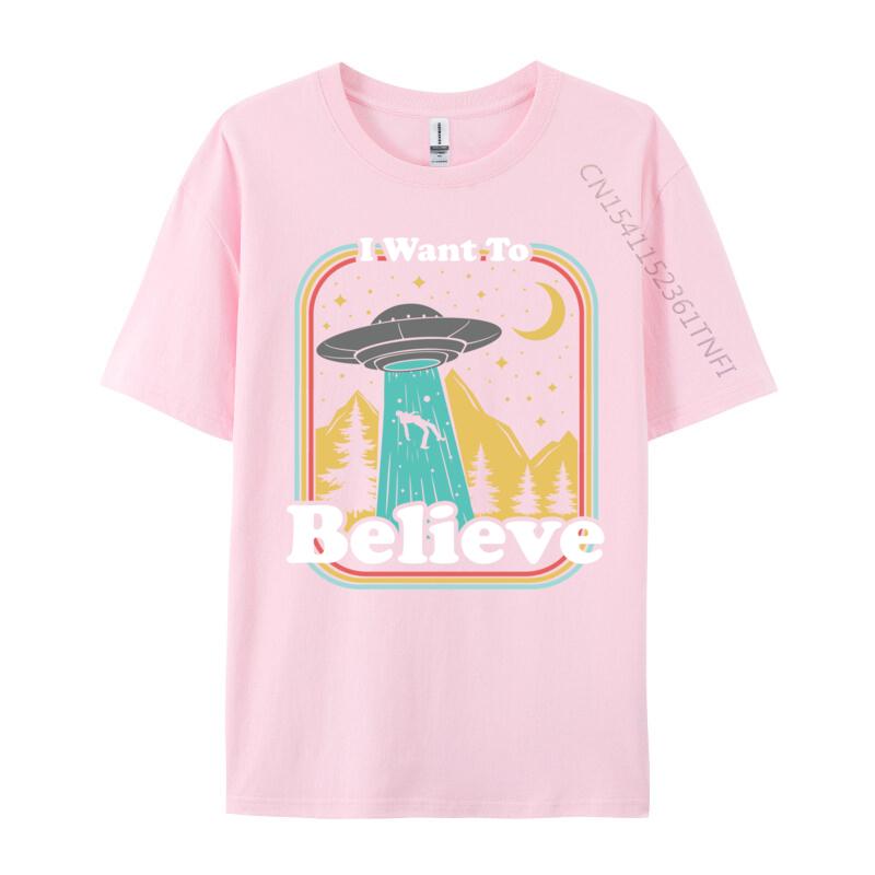 Funny Ufo Abduction 70s 80s Retro Alien I Want To Believe Printed Luxury Designer TShirts Pure Cotton Unisex Top TShirt