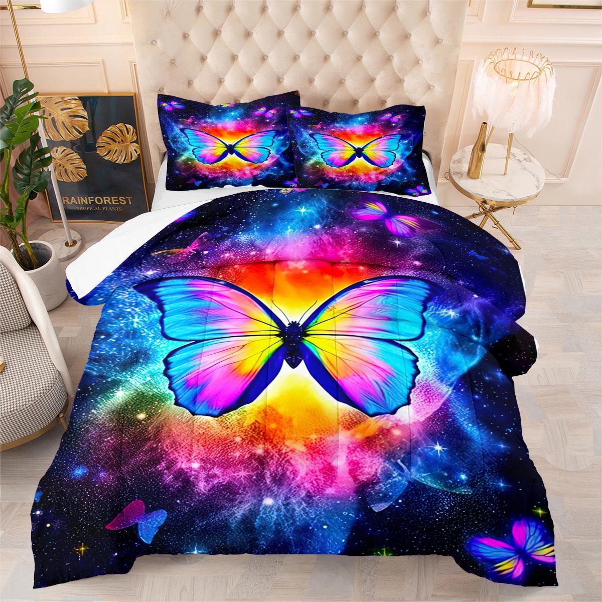 Butterfly Print Comforter Set - 3 Piece Set - Colorful Butterfly Design - Microfiber Comforter Cover 140*200cm