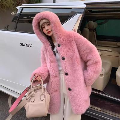 Winter New Toka Hooded Fur Integrated Lamb Wool Medium and Long Coat Sheep Shearing Fur Coat Light Women