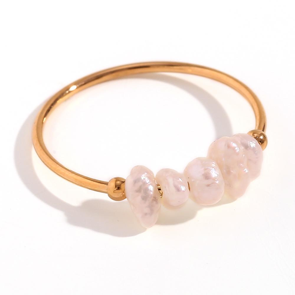 

MamacitaSlay 316L Stainless Steel Small White Freshwater Pearl Ring 18K Gold Plated Waterproof Jewelry Women s Elegant Ring Gift 5 золотой